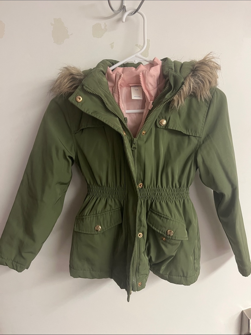 Arizona Jean Company Olive Green Puffer Jacket with Pink Zip-In Vest